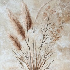 Abstract Beige and Brown Dried Grass with Textured Background.