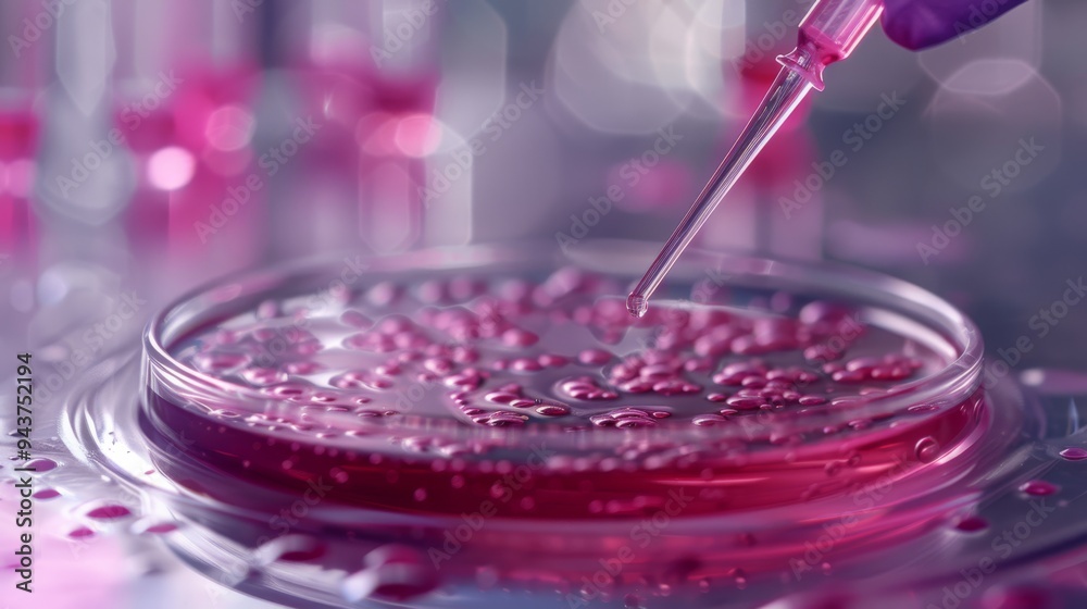 Poster Researcher using pipette to transfer liquid into microplate in a sterile lab Close-up photo with clean background --ar 16:9 Job ID: 35834c1a-da29-46c5-891c-504681c07809