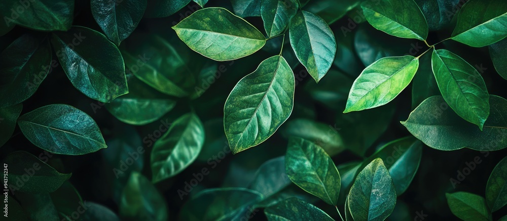 Leinwandbilder view of green leaves in nature natural background. with copy space image. place for adding text or d