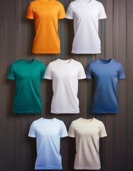 T-shirt on wooden background. T-shirt design template.