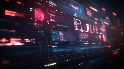 Fototapeta premium Abstract Futuristic Interface with Red and Blue Neon Lights.