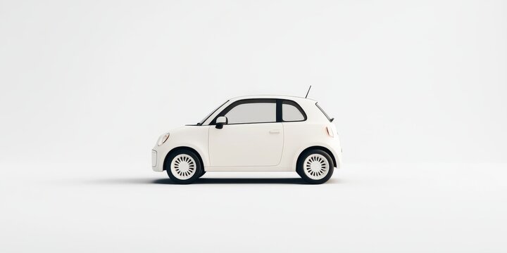 A 3D single icon of a compact car designed with sleek lines and a minimalistic shape rendered in a simple modern style with a matte finish set against a white background to emphasize its practicality