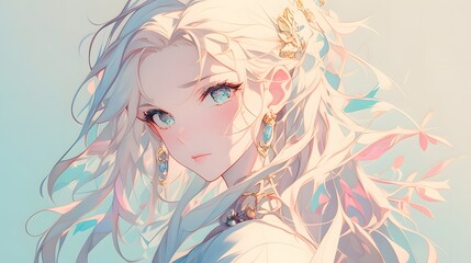 Anime Girl with Blonde Hair and Blue Eyes. generative ai illustration.