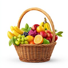 Wicker Basket Full of Fresh Fruit.