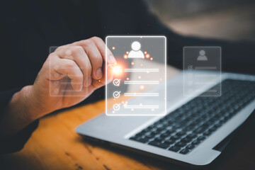 Hr, HRM, Human resources management concept. Check resume, Screening employee information, job applicants, Employees must complete the online survey form, answer the test questions