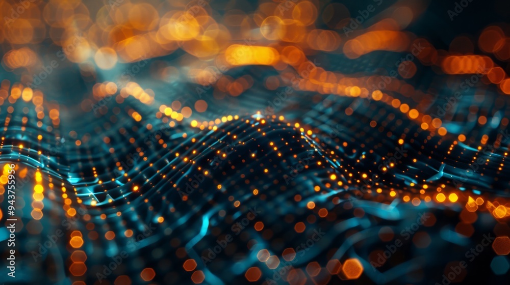 Poster technological matrix with light trails