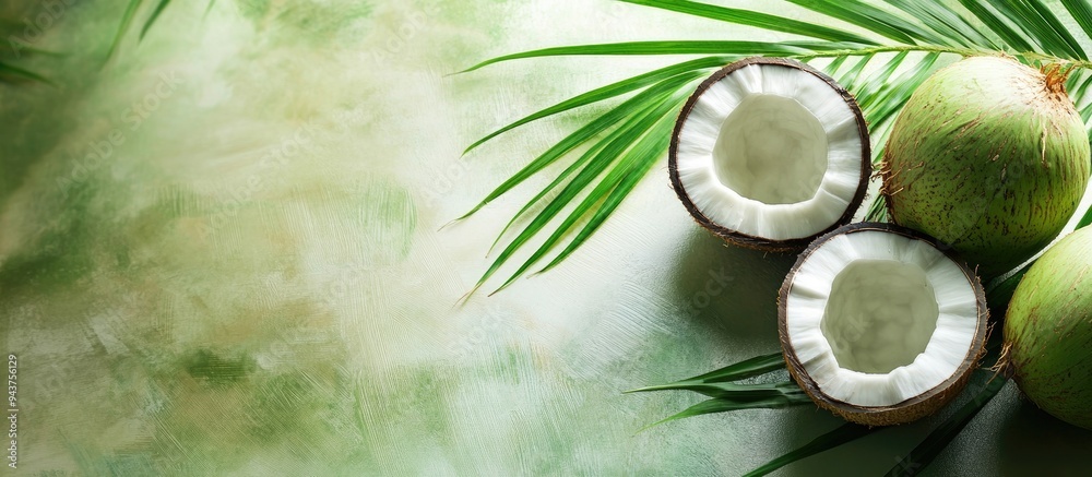 Leinwandbilder fresh coconut fresh green coconut for nutritious beverages. with copy space image. place for adding 
