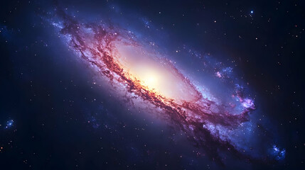 Fototapeta premium A stunning view of a spiral galaxy with a bright core and intricate arms, set against a dark backdrop of scattered stars.