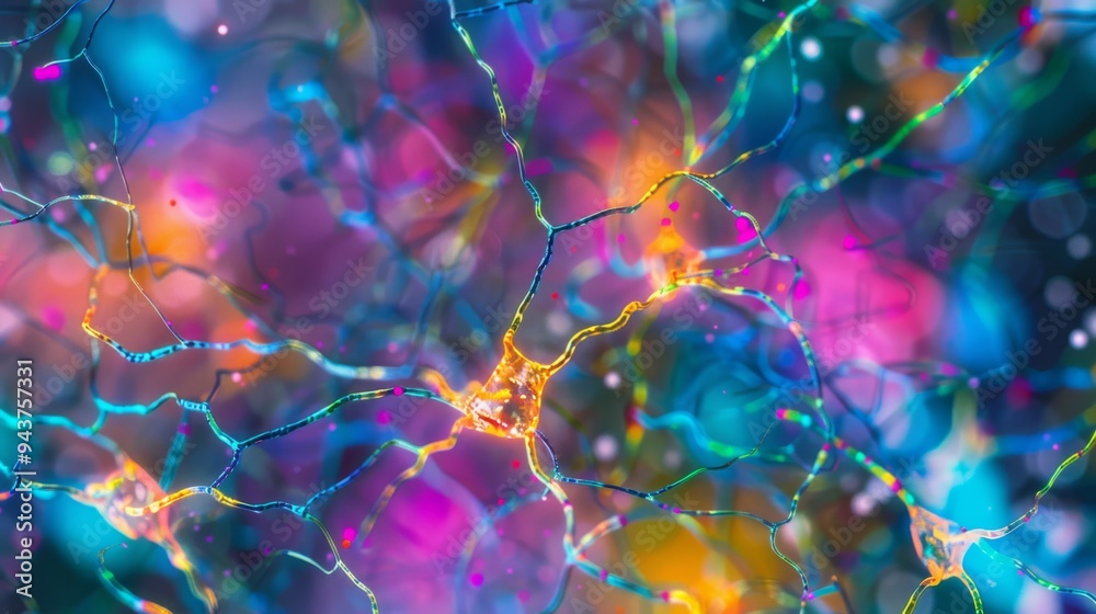 Leinwandbilder vibrant neural network pattern, colorful synapses firing