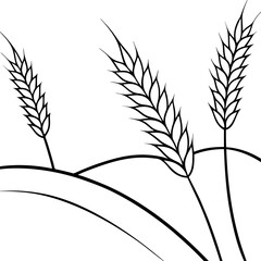 vector wheat field swaying in line art