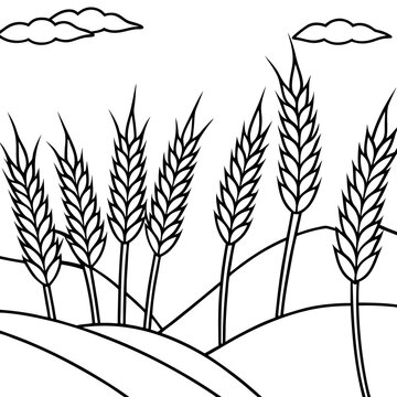 recommend clip art: vector wheat field swaying in line art