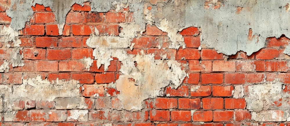 Poster Close up of a Deteriorating Old Red Brick Wall. with copy space image. Place for adding text or design