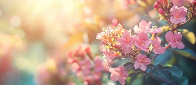 Flower Pink crape myrtle Lagerstroemia speciosa also known as jarul in a vintage style Includes copy space for text Select focus with a shallow depth of field