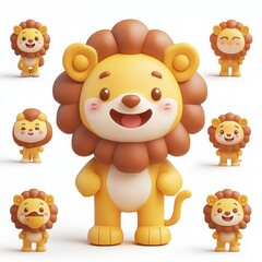 Obraz premium A cute cartoon lion character with various expressions and poses.