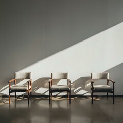 Trio of Solitude: Chairs Against a Bare Wall