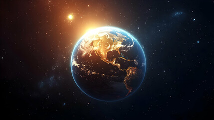Obraz premium A stunning view of Earth from space, bathed in the warm glow of the sun.