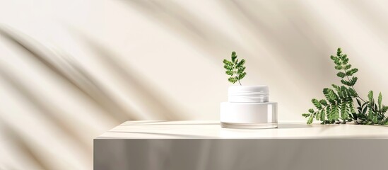 Chic display of facial cream against a white background with room for text. with copy space image. Place for adding text or design