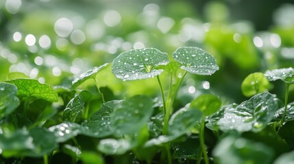 botanical garden, a close-up shot of vibrant centella asiatica plants thriving in a garden, highlighting the herbs natural beauty and resilience