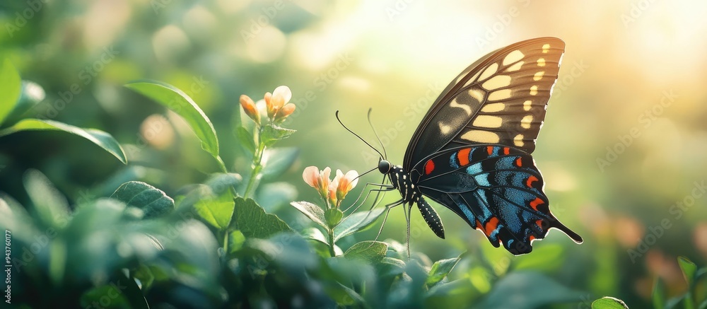 Poster Close up of a butterfly in the garden. with copy space image. Place for adding text or design