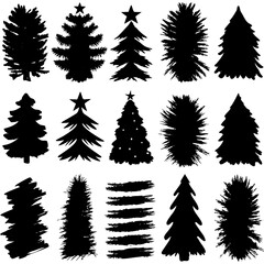 Fototapeta premium Silhouettes of various Christmas trees on a white background