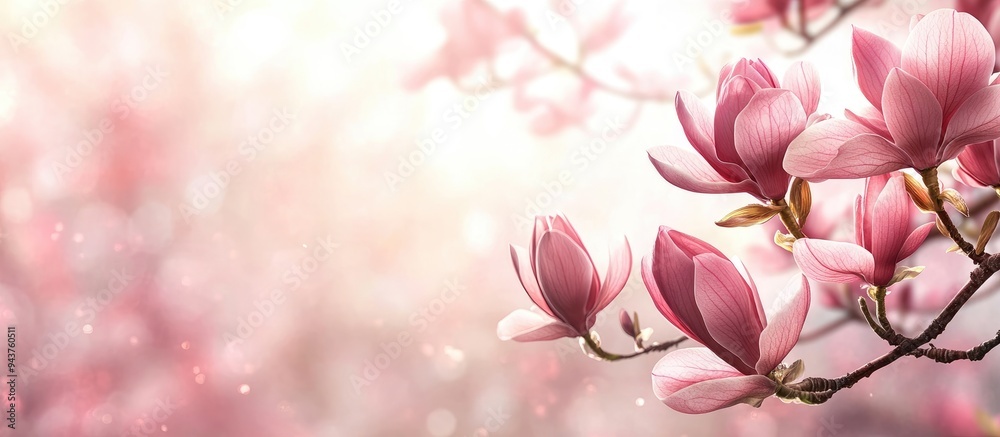 Poster pink magnolia flower or magnolia liliiflora on a branch attractive flowering tree. with copy space i