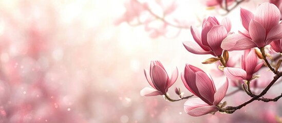 Pink Magnolia Flower or Magnolia Liliiflora on a branch Attractive flowering tree. with copy space image. Place for adding text or design