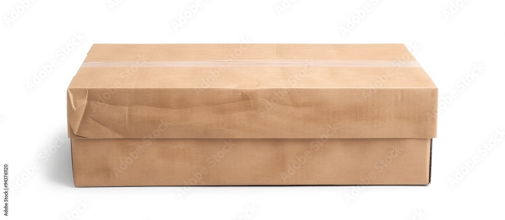 Poster Cardboard box packaging isolated on a white background. with copy space image. Place for adding text or design