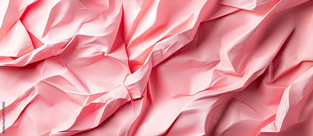 Poster Pink coral wrapping paper background featuring a creased texture Geometric abstract art concept backdrop. with copy space image. Place for adding text or design