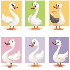 Obraz premium A collection of cartoon ducks in various poses and expressions.