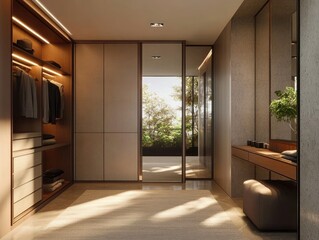 photo of a modern light wardrobe with mirrors