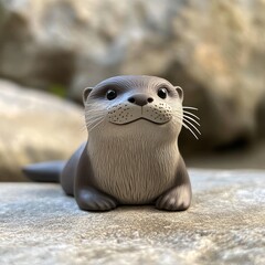 Naklejka premium A cute otter figurine resting on a surface, showcasing its playful expression.