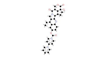 irinotecan molecule, structural chemical formula, ball-and-stick model, isolated image anti-cancer medication