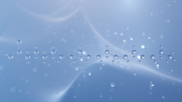 stearidonic acid molecular structure, 3d model molecule, fatty acid, structural chemical formula view from a microscope