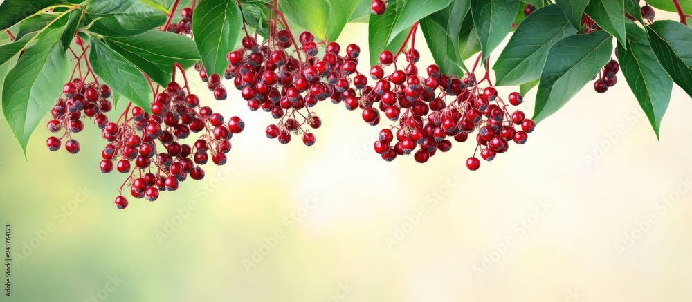 Poster Red elderberry branches with clusters of ripe berries. with copy space image. Place for adding text or design