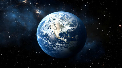 Obraz premium A stunning view of Earth from space, with swirling clouds and a backdrop of twinkling stars.