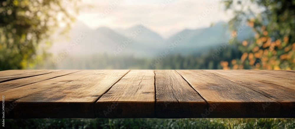 Poster tabletop and blurred nature for background. with copy space image. place for adding text or design
