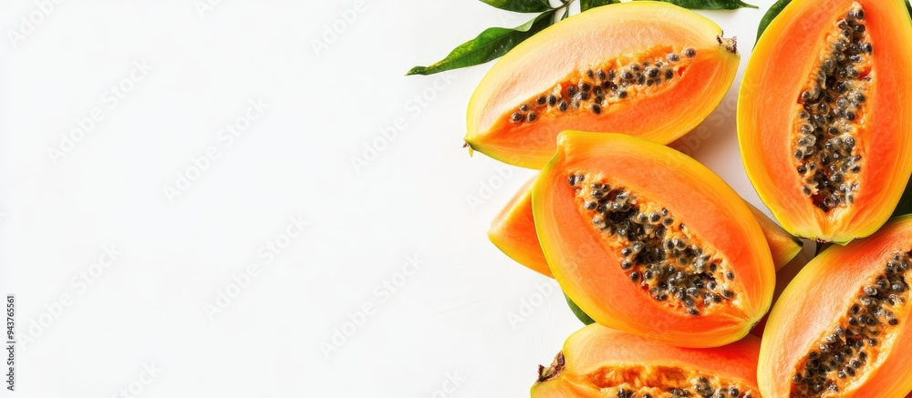 Leinwandbilder fresh slices of ripe papaya. with copy space image. place for adding text or design