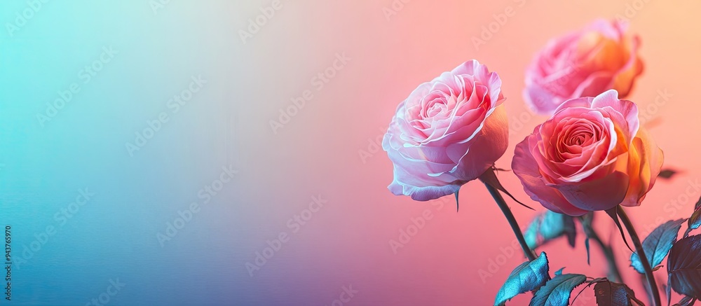 Poster lovely roses on a colorful background. with copy space image. place for adding text or design