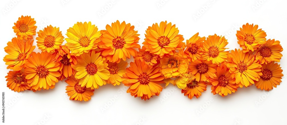 Fototapete Top view of orange calendula flowers isolated on white calendula officinalis. with copy space image. Place for adding text or design