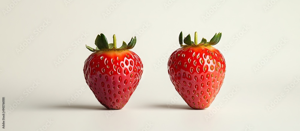 Aufkleber close up of two strawberries next to each other on the left is a misshapen fruit compared to the typ