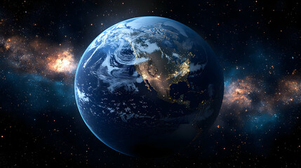 Fototapeta premium A stunning view of planet Earth from space with the Milky Way galaxy in the background.