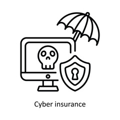 Cyber Insurance Vector outline icon design illustration. insurance symbol on white background EPS 10 File .