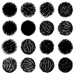 Black and white circles are arranged on a clean white background