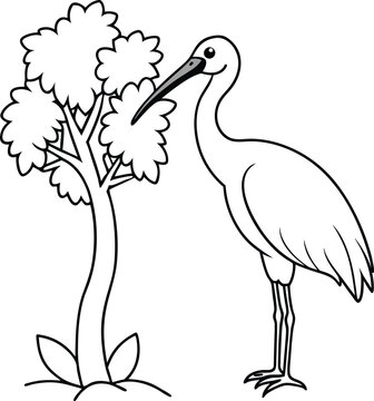 recommend clip art: Unique spoonbill with beak by a tree coloring page for kids line art illustration perfect for kids' colorings book
                    