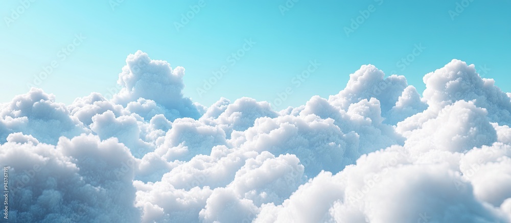 Poster cloudscape against a blue sky backdrop fluffy cumulus clouds in white and grey with an empty sky pro