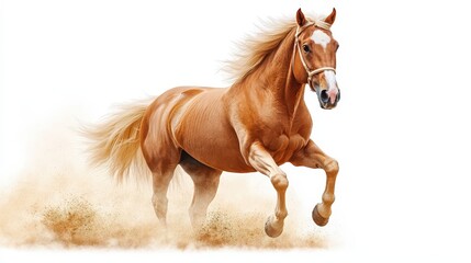 Obraz premium A brown horse is running through the sand