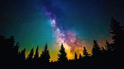 Colorful milkyway galaxy night stars landscape