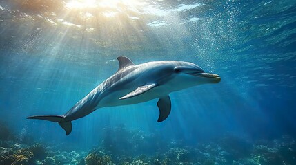 Obraz premium Stunning dolphin leaping from the sea perfect for illustrating the beauty and agility of aquatic creatures