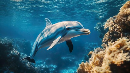 Naklejka premium Graceful dolphin jumping above the waves perfect for showcasing the beauty of marine life in action