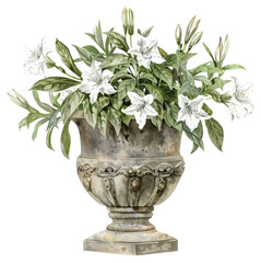Obraz premium PNG Elegant floral vintage urn illustration